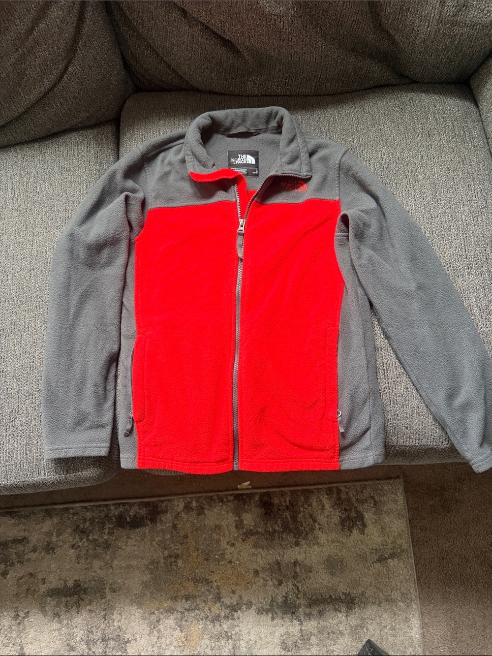The North Face Red and Gray Full-Zip Fleece Jacket